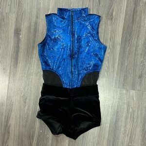 Jazzamatazz Blue Velvet Biketard Jazz Costume